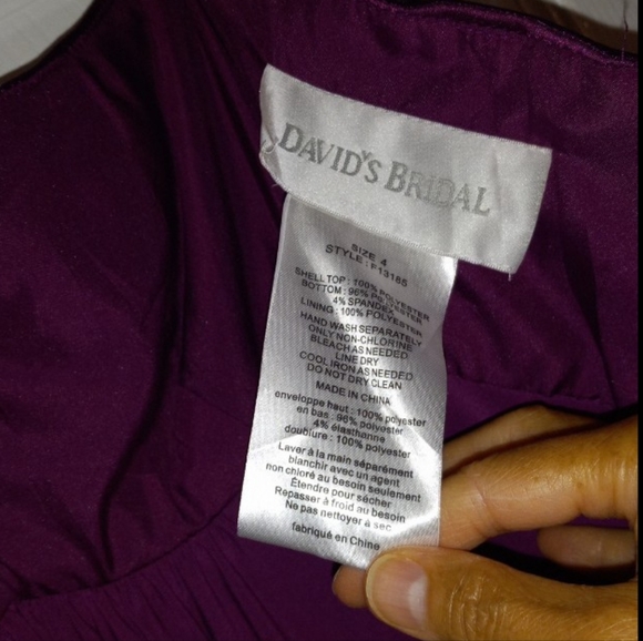 David's Bridal Gown Burgundy Size 4 One Strap Zipper Satiny Shoulder-Sash-Tail - Picture 6 of 9